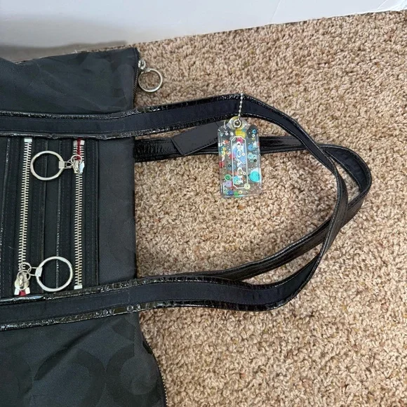 Coach 13826 Poppy Op Art Black Canvas Leather Tote Shoulder Hand Bag Purse EUC - Picture 11 of 16